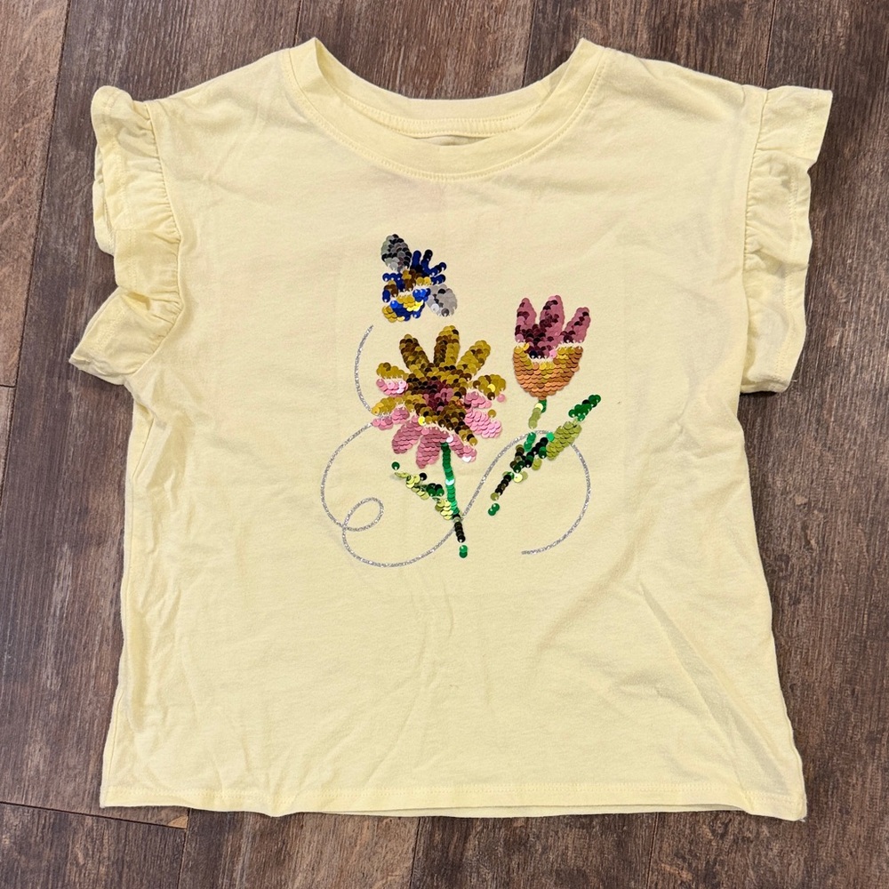 Cat & Jack Light Yellow Kids' Top with Sequin Floral Design